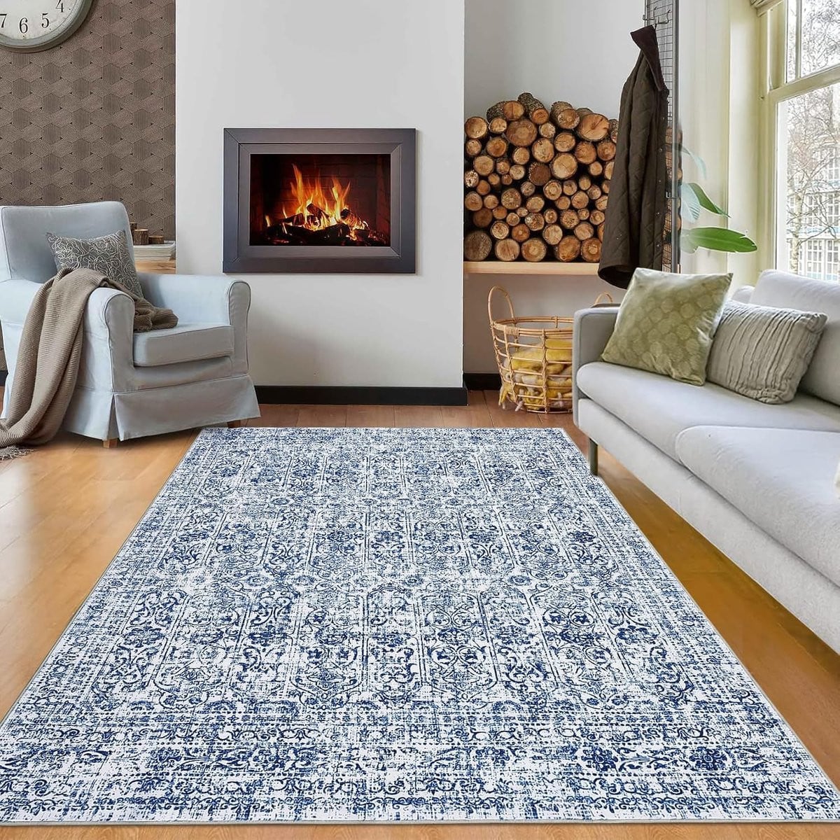 Triumpunpre Oosters Vintage Vloerkleed met Bloemmotief - Blauw - 160 x 230 cm
