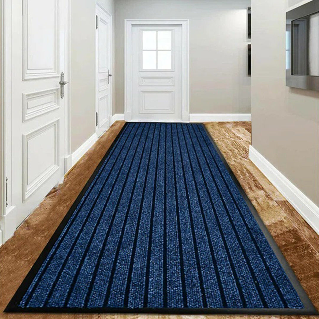 17 Stories Heavy Duty Dirt Trapper Door Mat & Hallway Runner – Non-Slip Indoor Outdoor Washable Rubber Backed Entrance Mat Blue 120cm W x 150cm L