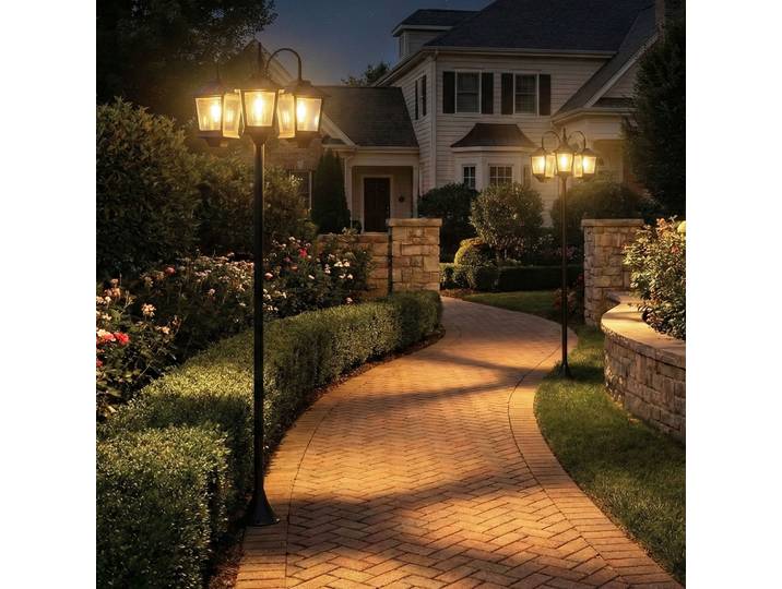 Outsunny Lampadaire Solaire Extérieur 3 Têtes LED Noir