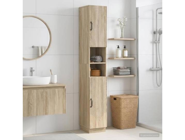 Badezimmerschrank mit offenem Regal HOORN Sonoma-Eiche Holzwerkstoff Feuchtigkeitsbeständig, umkehrbare Tür, platzsparendes Design, einfache Pflege, moderne Optik