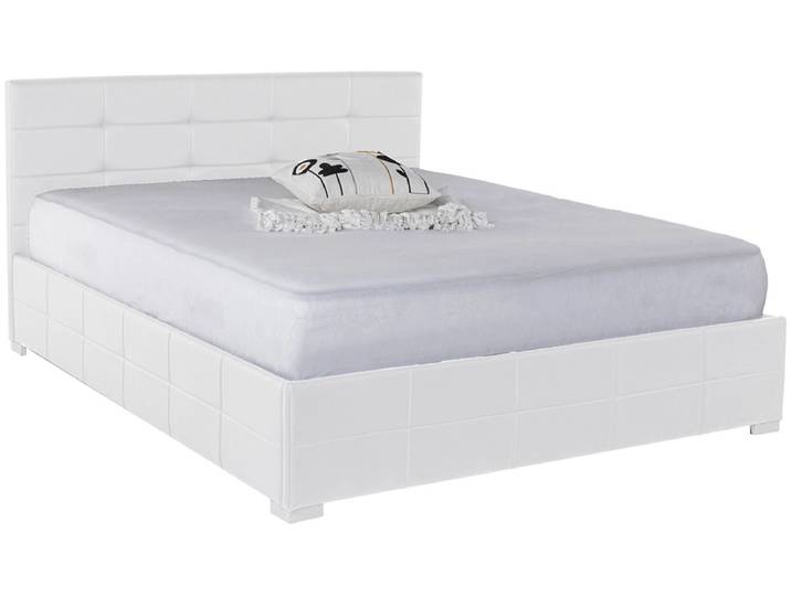 Kastenbett MONZA WHITE 160x200cm synthetisches leder weiss