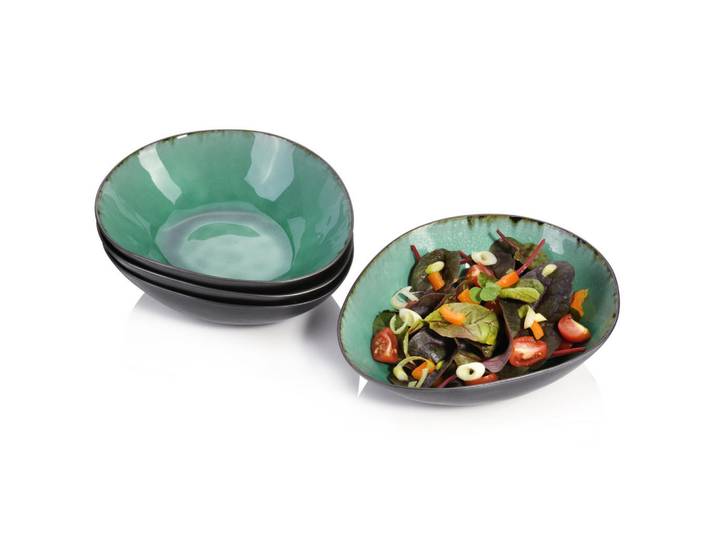 Sänger Salatschalen SET Palm Beach - 4 teilig aus Steingut, Grün, Keramik, 4-teilig, kratzfest, Geschirr, Schalen & Schüsseln, Salatschüsseln