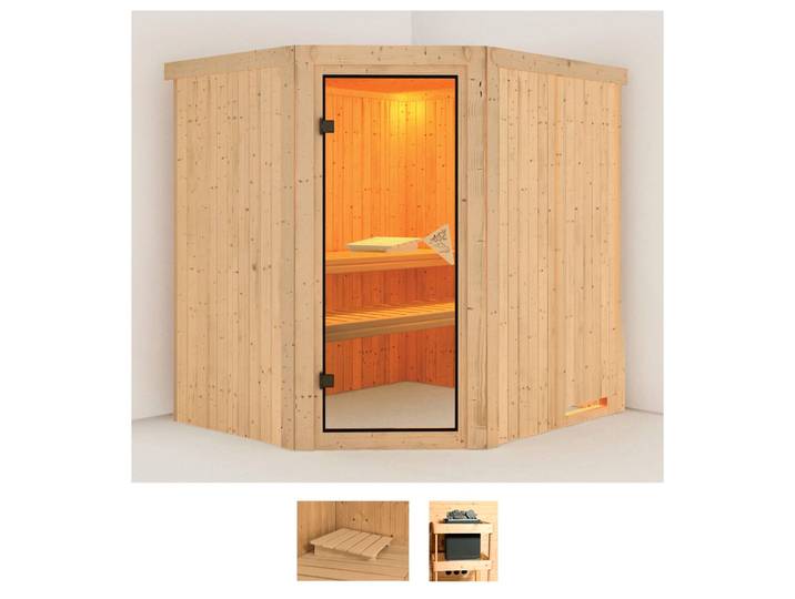 Sauna KARIBU Siirin , beige (naturbelassen), ohne Ofen, (ohne Ofen), Saunen, Sauna, ohne Ofen