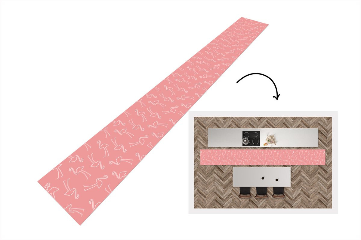 KitchenYeah Keukenloper Flamingo Line Art Roze - Vinyl