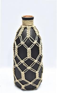 BIDK Home "Vase Lg Mud & Rope Natural Finish Dia 5.5"" & H 13"" - NATURAL"