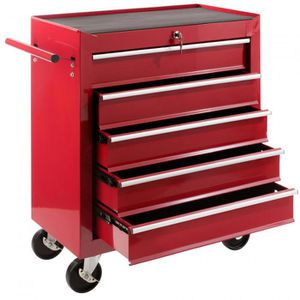 Arebos Werkzeugwagen 4260199758144, leer, rot, 5 Schubladen