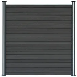 WPC Sichtschutzzaun x7, Eckstück x1 & LED Zaunpfosten x8 - Grau