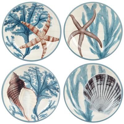 "Certified International Beyond the Shore Set of 4 Soup Bowls - 9"" Diam x 2"""