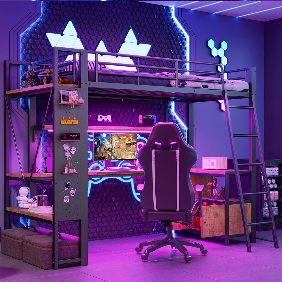 Hoogslaper voor kinderen met USB-oplaadpoort en LED-verlichting, 90x200 cm