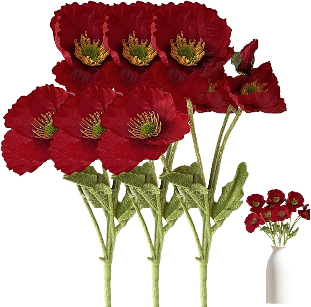 Realistische zijden klaprozen bloemen voor decoratie - Rood - 58 cm stelenlengte