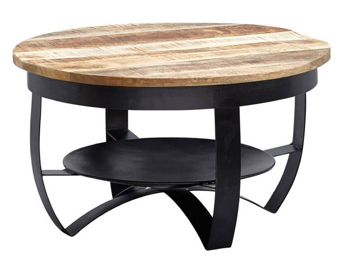 Couchtisch 60 cm Schwarz Metall/ Mango massiv