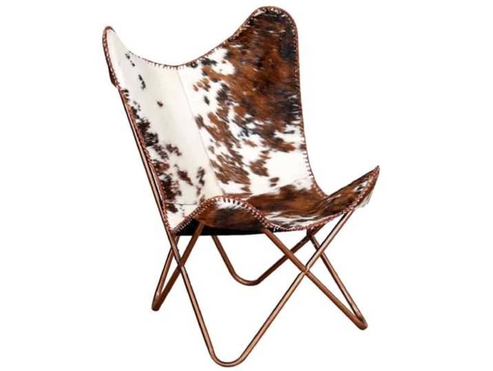 Stuhl Schmetterling aus Rindleder, Braun-Weiß, Eisen-Rahmen Echtes Rindsleder, Eisenrahmen, Retro-Stil, leichte Konstruktion, keine Färbung