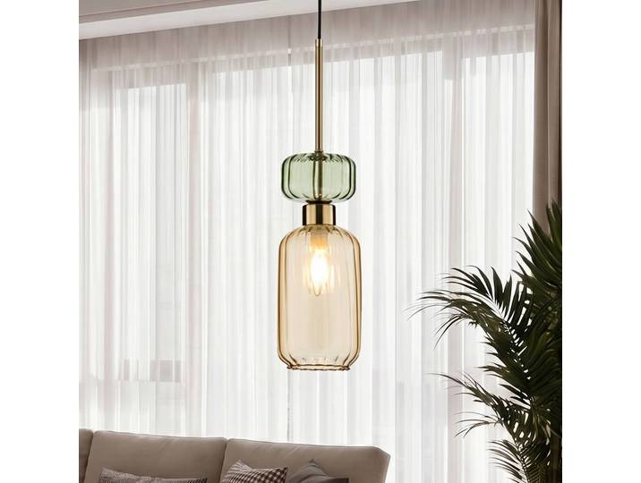 Hanglamp Molly, dimbaar, crème / amber, Woon-/ Eetkamer, Glas, Modern, hanglamp
