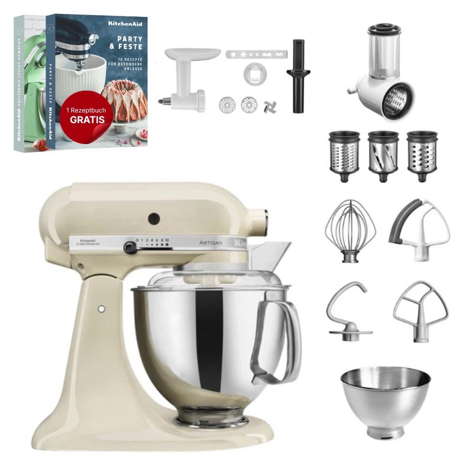 KitchenAid 4,8 L 5KSM175 Artisan Küchenmaschine Set 3 Gemüseschneider+Fleischwolf+Spritzge Crème