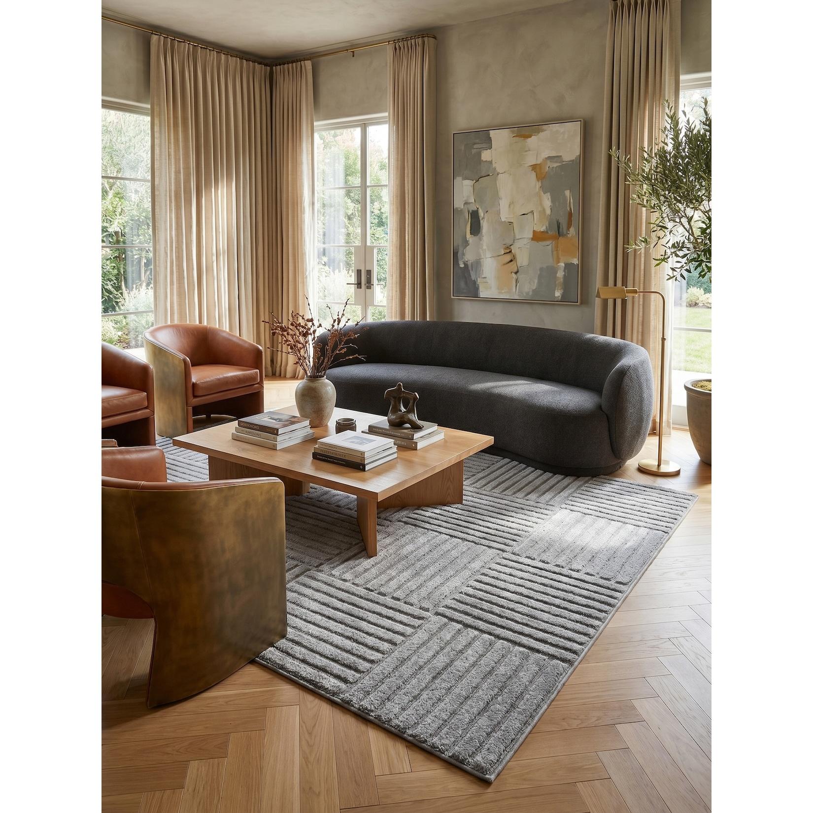 Hochflorteppich Cord-Streifen-Patchwork Silber 80x150 cm Waschbar