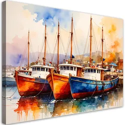 LEINWANDBILD Bunte Boote Schiffe im Hafen 60x40cm