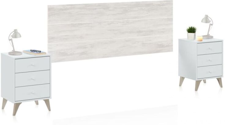 duehome Cabecero con mesitas melamina blanco artik   blanco velho