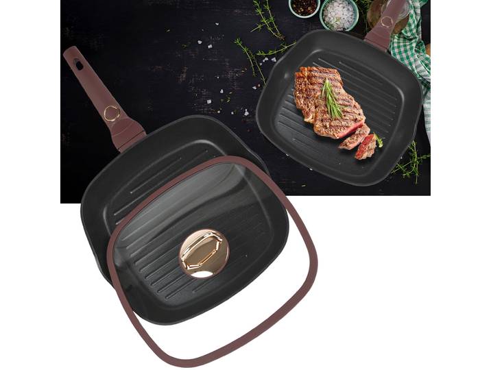 Design Grillpfanne mit Glasdeckel, 28cm, bordeaux