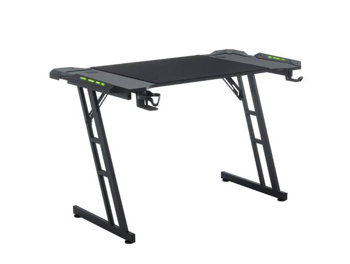 Bureau Gaming - LED - 140 x 60 x 74 cm - Ergonomique - Fibre de carbone - Noir