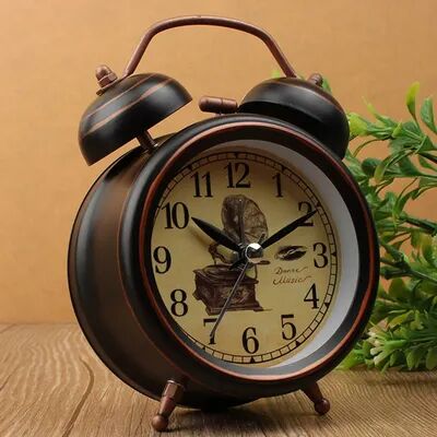 ModernMart Vintage Silent Metal Alarm Clock With Night Light Retro Bedside Clock For Bedroom Decor a
