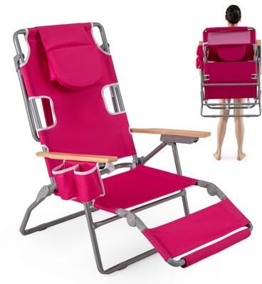 Costway 3-IN-1 Foldable Beach Chair with Footrest and Adjustable Backrest-Peach