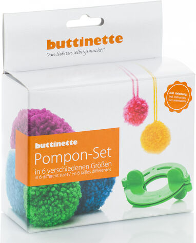 buttinette Pompon-Set, mit Schablonen in 6 Größen von 2,5–9 cm Ø