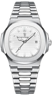 Fashion Sheath Luxury Square Men's Quartz Wristwatch: Stainless Steel Waterproof Business & Sports Watch silver White