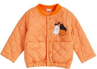 On Spot Shop Infant Halloween Costume, Pumpkin Ghost Print Quilted Jacket With Stand Collar & Pockets For Toddlers orange 90