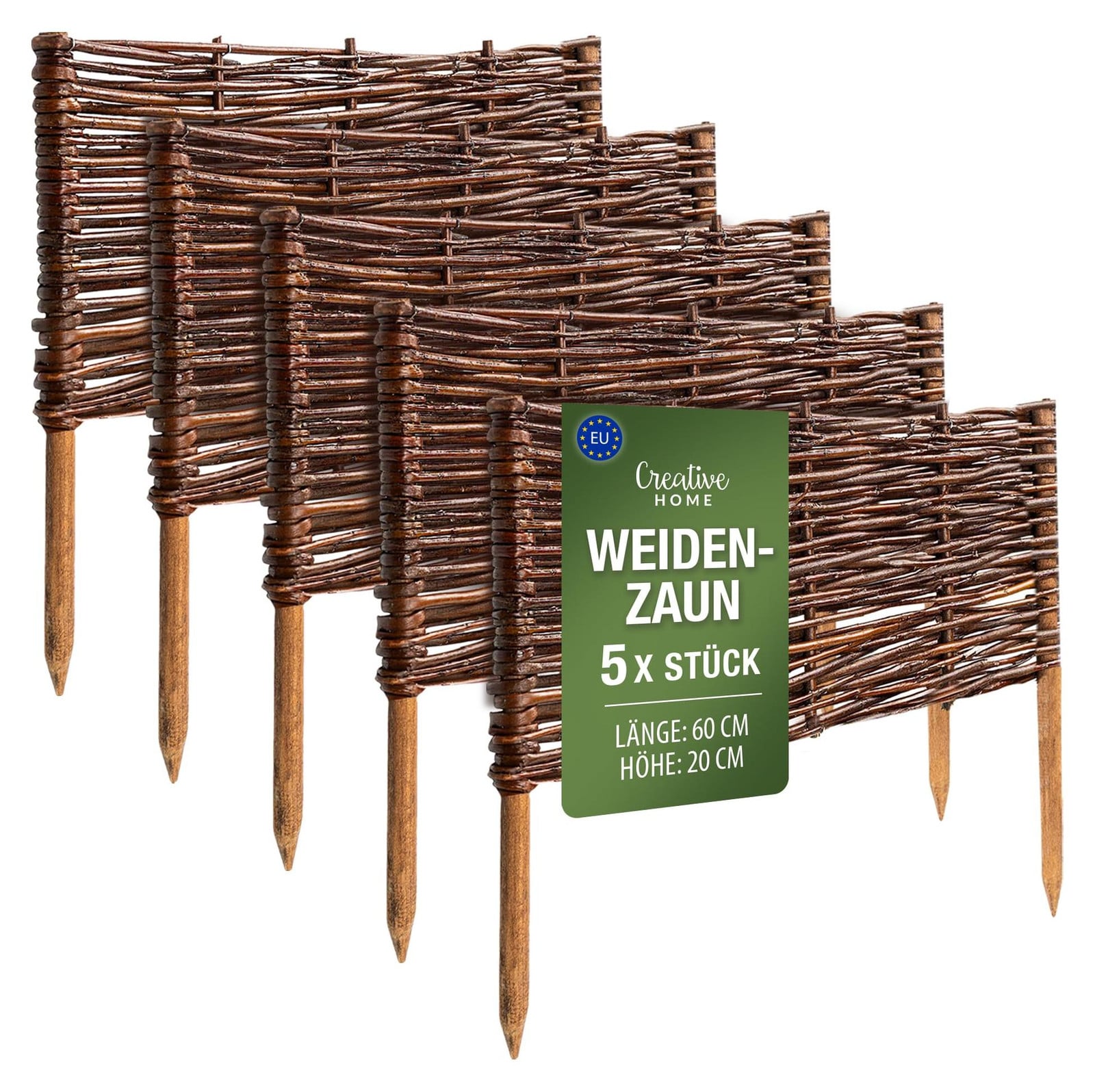 Creative Home rieten bedrand en rieten schutting set van 5, 60 x 20 cm