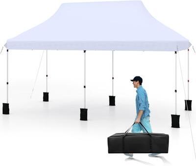 Costway 10 X 20 FT Pop up Canopy Tent Foldable Portable Outdoor Gazebo with Carry Bag-White