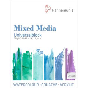 Hahnemühle Aquarellpapier Mix Media Block, 36 x 48 cm, 310 g/m², weiß, geleimt, 25 Blatt