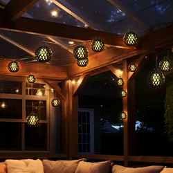 LED Solar Lichterkette Aussen Solarlampe Garten Dekoration in Kugelform Flammeneffekt, Kunststoff schwarz, 16x LED warmweiß, L 200 cm, Terrasse