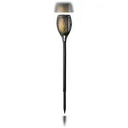 Lumineo LED Solar Beleuchtung Fackel Flammeneffekt 61cm Kunststoff Gartenfackel Solarleuchte Stabbeleuchtung Gartenleuchte Solarlampen Gartendeko Warmweiß