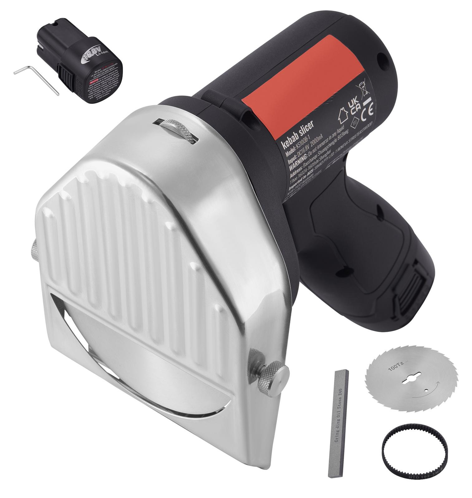 SucceBuy Draadloos Elektrisch Mes 80W voor Döner, Gyros en Shawarma - Zwart - 100 mm Lemmet