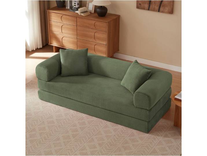 AESVAR canapé convertible modulable en mousse effet velours vert sans montage