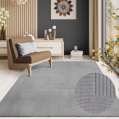 Teppich THE CARPET "Rio", grau, B:140cm H:8mm L:200cm, Polyester, Teppiche, Teppich, weicher Wohnzimmer Teppich rutschfest 3D-Optik