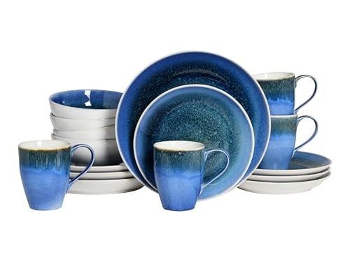 Creatable 16-delige combiservies van keramiek blauw/wit voor volwassenen