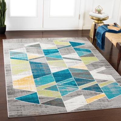 Livabliss "Earl Teal & Gray Mid-Century Geometric Area Rug - 5' 3"" x 7' 6"""