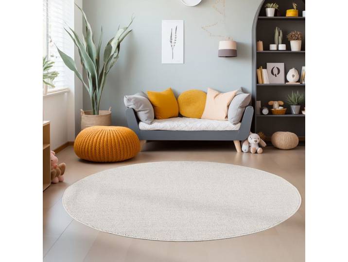 Teppium Tapis de Salon en Crème 200 cm Rond tapis à boucles mélangées uni moderne tapis décoratif facile d'entretien doux