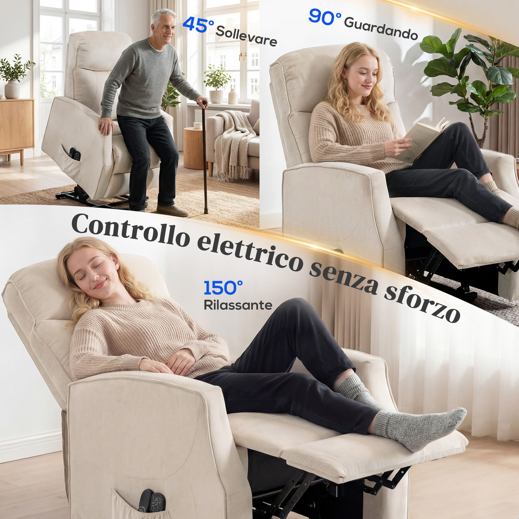 Altro Poltrona Elettrica Alzapersona Poltrona Relax Massaggiante, Beige