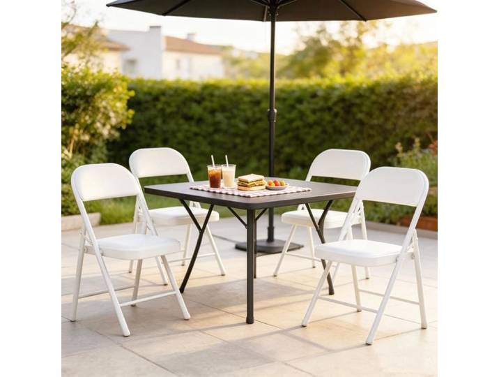 Chleby Lot de 4 Chaises Pliante simili‑cuir Balnc Rembourré avec Dossier empilables Cadre en Métal Pour intérieurs extérieurs