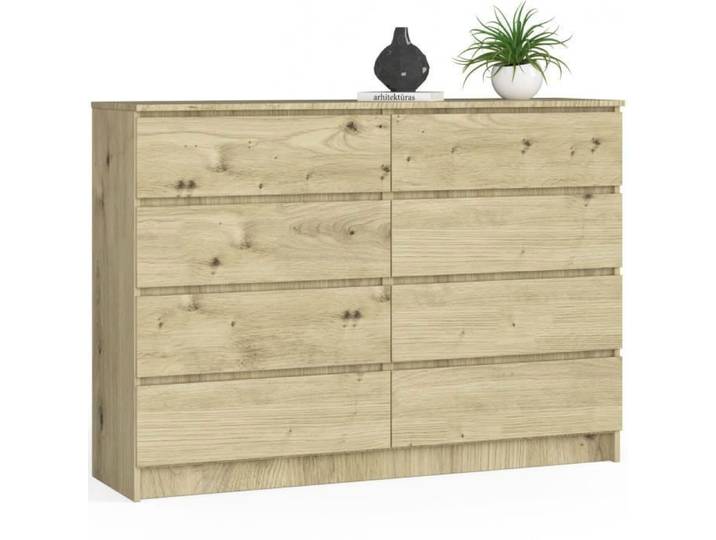 Commode AKORD K140 Chêne Artisan 138 cm 8 tiroirs façade Chêne Artisan 138x40x99 cm