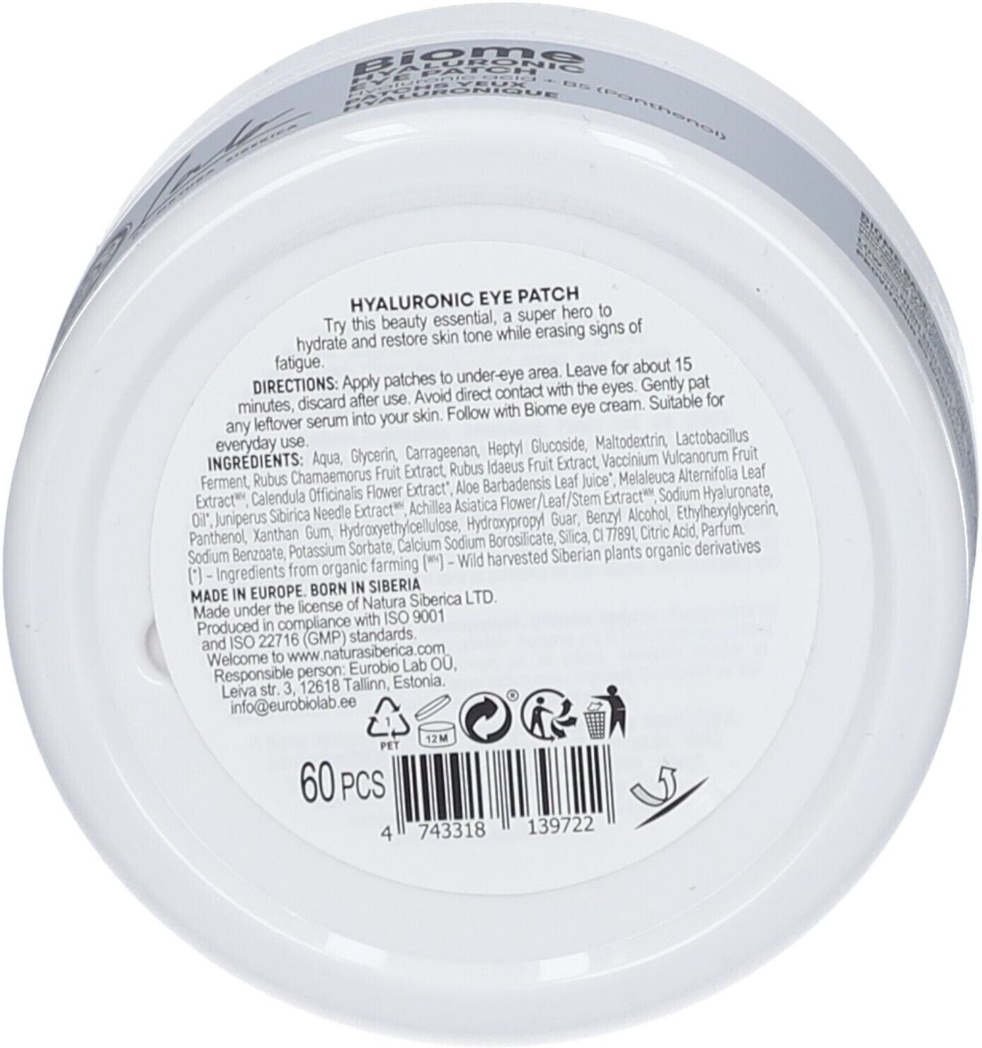 Natura Siberica Labo Biome Hyaluronic Eye Patch 60 St Pads
