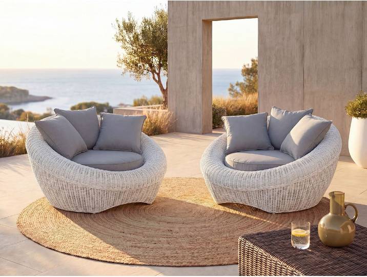 Gartensessel 2er-Set Polyrattan - Elfenbeinweiß - WHITEHEAVEN von MYLIA
