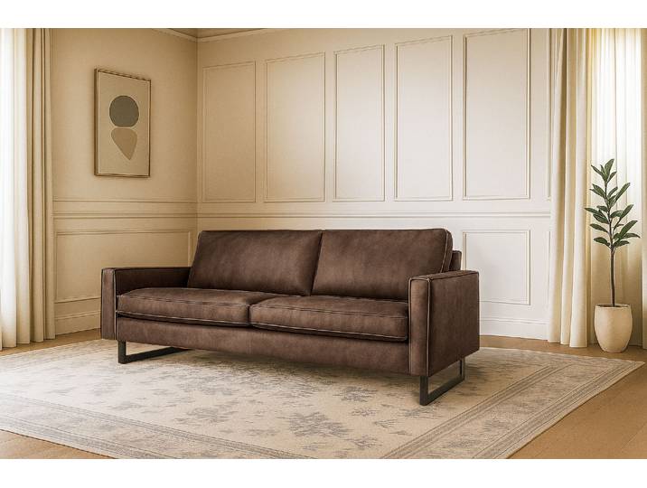 3-Sitzer Sofa, Kunstleder & Cord, Braun, 236×97 cm, Mit Rückenkissen, Modern, Places of Style