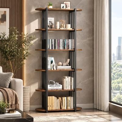 YUN 6-Tier Vintage Bookshelf, Freestanding Bookcase with Open Storage Shelves for Living Room Office
