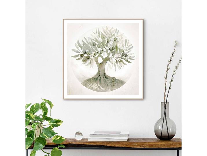 Gerahmtes Bild Tree of Life Gerahmtes Holzbild, beschichtet Grün/Grün 50 x 50 x 1cm