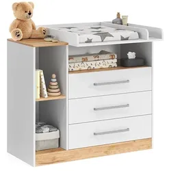Vicco Wickelkommode Olina, Weiss/Goldkraft Eiche, 110 x 93 cm