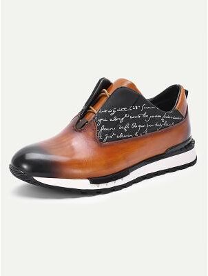 LightInthebox Men's Brown Leather Sneakers with Floral Accents, Trendy Wedding Shoes, Perfect for Groom Wedding Attendees