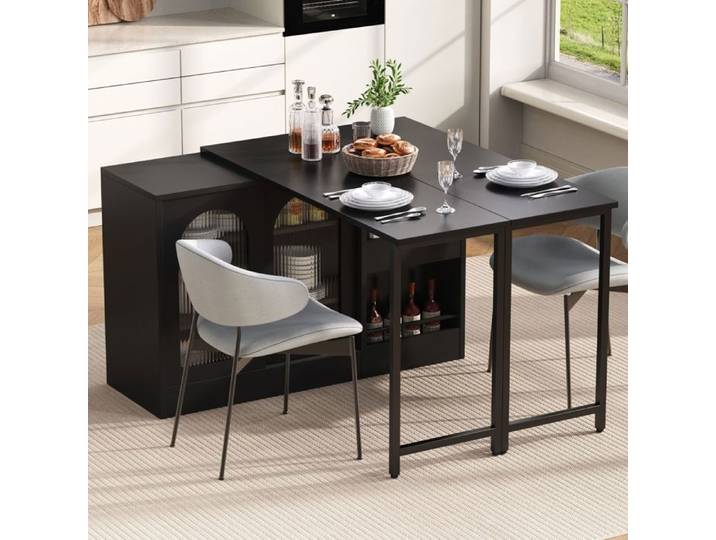 Table bar extensible 360° avec rangement noire